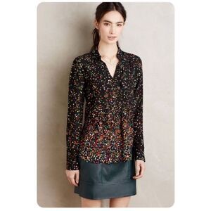 Anthropologie
maeve Wynwood black multi‎ dot button down front blouse top